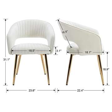 QUINJAY Beige Velvet Dining Chairs Set of 2, Upholstered Gold Dining Chairs with Tufted Back, Modern Dining Room Chairs with Gold Legs, Accent Arm Chairs Kitchen Chairs for Dining Room Reception