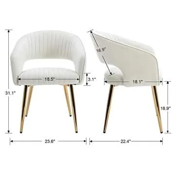 QUINJAY Beige Velvet Dining Chairs Set of 2, Upholstered Gold Dining Chairs with Tufted Back, Modern Dining Room Chairs with Gold Legs, Accent Arm Chairs Kitchen Chairs for Dining Room Reception