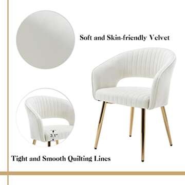 QUINJAY Beige Velvet Dining Chairs Set of 2, Upholstered Gold Dining Chairs with Tufted Back, Modern Dining Room Chairs with Gold Legs, Accent Arm Chairs Kitchen Chairs for Dining Room Reception