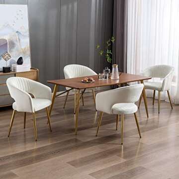 QUINJAY Beige Velvet Dining Chairs Set of 2, Upholstered Gold Dining Chairs with Tufted Back, Modern Dining Room Chairs with Gold Legs, Accent Arm Chairs Kitchen Chairs for Dining Room Reception