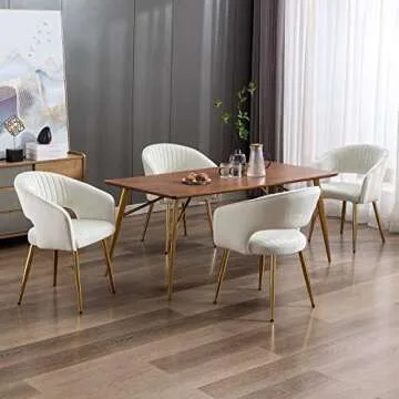 QUINJAY Beige Velvet Dining Chairs Set of 2, Upholstered Gold Dining Chairs with Tufted Back, Modern Dining Room Chairs with Gold Legs, Accent Arm Chairs Kitchen Chairs for Dining Room Reception