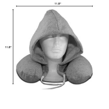 Filoan V Neck & Travel Pillow with Hoodie - (U Shaped Travel Pillow with Hood Sleeping Support polystyrene Foam microbeads Stress Pillow - Airplane Bus Car)