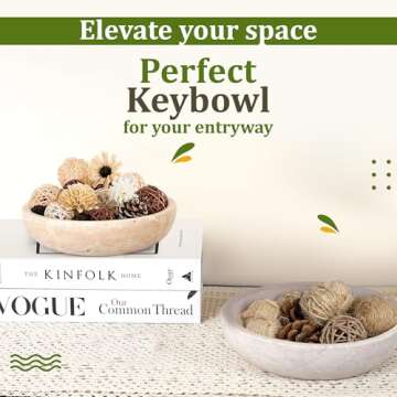 FNTSTICGOODS Travertine Decorative Bowl - 7.8” Diameter & 2” Height - Key Bowl for Entryway Table - Travertine Bowl for Fruit - Organic Modern Centerpiece Bowl - Beige/Natural