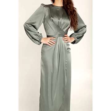 PINUPART Women's Modest Long Sleeve Satin Mother of The Groom Maxi Dress Small Green