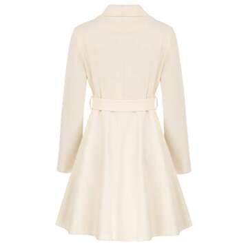 Kate Kasin Womens Winter Dress Coat With Belt Formal Long Aline Lapel Trench Coat Fall Ivory White M