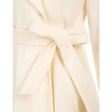 Kate Kasin Womens Winter Dress Coat With Belt Formal Long Aline Lapel Trench Coat Fall Ivory White M