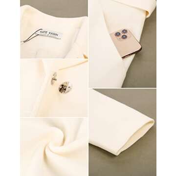 Kate Kasin Womens Winter Dress Coat With Belt Formal Long Aline Lapel Trench Coat Fall Ivory White M