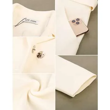 Kate Kasin Womens Winter Dress Coat With Belt Formal Long Aline Lapel Trench Coat Fall Ivory White M