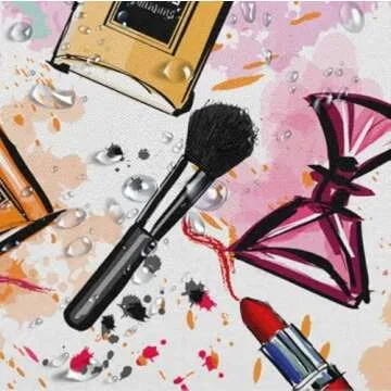 SPXUBZ Girly Cosmetic and Make Up Theme Pattern with Perfume and Lipstick Nail Polish Brush Modern City Lady Multi Shower Curtain Waterproof Bathroom Decor Polyester Fabric Curtain Sets with Hooks