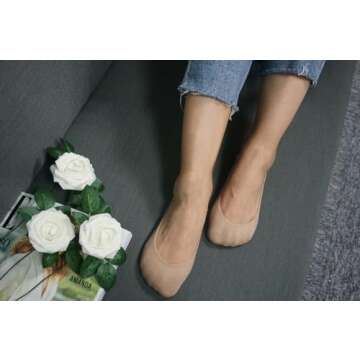Toes Home No Show Socks Womens, Ultra Low Cut Liners Non Slip Footies for Flats Hidden Invisible Boat Summer Beige 5 Pairs