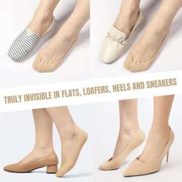 Toes Home No Show Socks Womens, Ultra Low Cut Liners Non Slip Footies for Flats Hidden Invisible Boat Summer Beige 5 Pairs