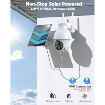 Rebluum Security Camera Wireless Outdoor, 2K Solar Security Camera,Battery Powered 360°PTZ Security Camera,Color Night Vision,PIR Motion Detection,2-Way Audio,Compatible with Alexa