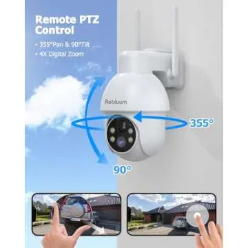 Rebluum Security Camera Wireless Outdoor, 2K Solar Security Camera,Battery Powered 360°PTZ Security Camera,Color Night Vision,PIR Motion Detection,2-Way Audio,Compatible with Alexa