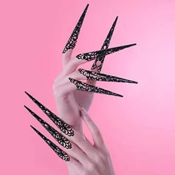 ANCIRS 10 Pack Finger Nail Tip Claw Rings, Ancient Queen Costume Fingertip Claw Nail Rings Decoration Accessory, Finger Knuckle Protectors for Halloween Cosplay Drama Dance Show- Black