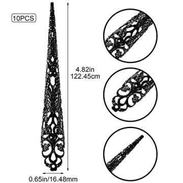 ANCIRS 10 Pack Finger Nail Tip Claw Rings, Ancient Queen Costume Fingertip Claw Nail Rings Decoration Accessory, Finger Knuckle Protectors for Halloween Cosplay Drama Dance Show- Black