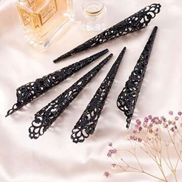 ANCIRS 10 Pack Finger Nail Tip Claw Rings, Ancient Queen Costume Fingertip Claw Nail Rings Decoration Accessory, Finger Knuckle Protectors for Halloween Cosplay Drama Dance Show- Black