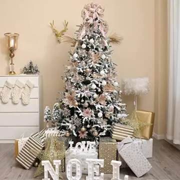 Wironlst 16 Pcs Glitter Poinsettia Flowers Artificial - Christmas Champagne Poinsettia Decorations Tree Flowers Ornaments for Xmas/Holiday/Seasonal/Wedding Decor