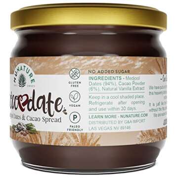 NUNATURE Cocodate Dates And Cacao Spread - 100% Natural Chocolate Date Spread, Vegan, Paleo Friendly, Gluten & Dairy Free Snack, Non-GMO, Sugar-free