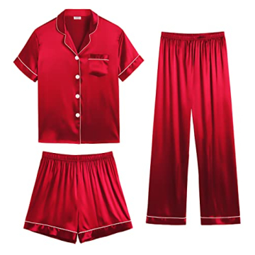 SWOMOG Women's Luxurious 3pcs Silk Satin Pajamas Set Perfect for All Occasions