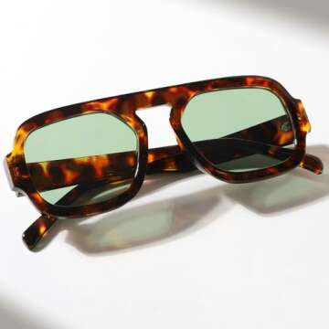 mincl Retro Square Sunglasses Women Fashion Gradient Shades UV400 Men Punk Blue Green Sun Glasses N47 (leopard green)