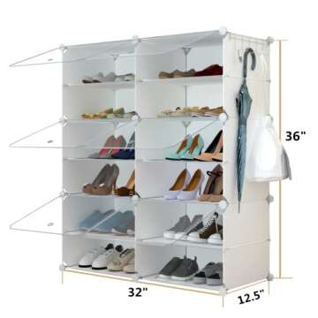 HOMICKER Shoe Rack Organizer, 24 Pair Shoe Storage Cabinet with Door Expandable Plastic Shoe Shelves for Closet,Entryway,Hallway,Bedroom,6 Tier