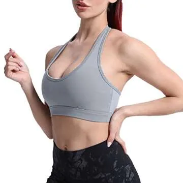 Aoxjox Women's Workout Sports Bras Fitness Backless Padded Halter Bra Yoga Crop Tank Top (Grey, Small)