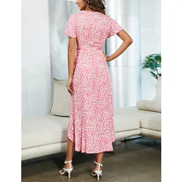 Naggoo Women's Summer Wrap Floral Midi Dress for Beach