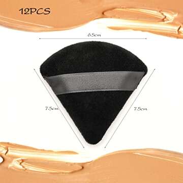 12 Black Triangle Powder Puffs, Soft Velour Makeup Sponge for Pressed and Loose Powder, Wet or Dry Use