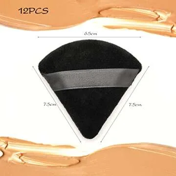 12 Black Triangle Powder Puffs, Soft Velour Makeup Sponge for Pressed and Loose Powder, Wet or Dry U...