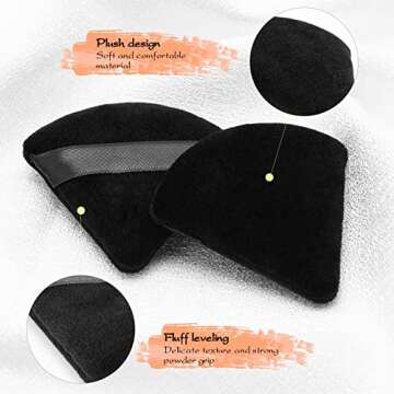 12 Black Triangle Powder Puffs, Soft Velour Makeup Sponge for Pressed and Loose Powder, Wet or Dry Use