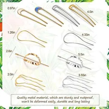 10 Pieces Metal U-Shape Oval Side Comb Hairpin Hair Fork Clip Stick Hair Bun Updo Sticks Gold Silver Chignon Pin Grips for Women Styling Tool Accessories