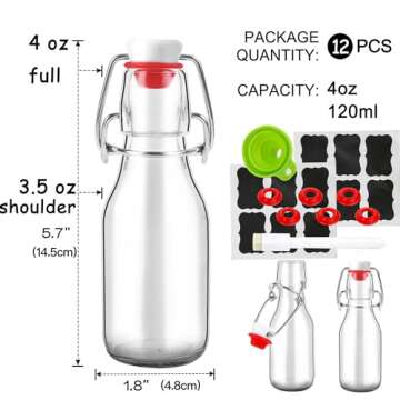 ZEBEIYU 12 Pack 4 oz Swing Top Glass Bottles,Flip Top Glass bottles with airtight Caps for Home Brew...