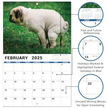 Gag Gifts - 2025 Wall Calendar, White Elephants Pooping Dogs, Calendar 2025 from Jan.2025 to Dec.2025, 12 Monthly Calendar Planner, Wall Calendar 2025, Funny Calendar for Family, Friends