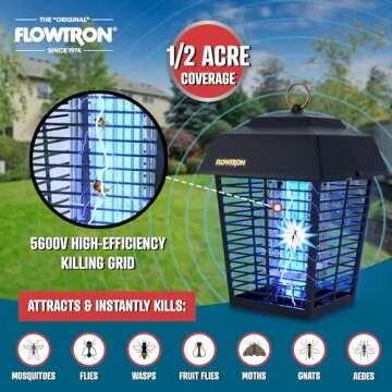 Flowtron Electric Bug Zapper 1/2 Acre Outdoor Insect Control with Dual Lure Method, 15W UV Light & Octenol Attractant for Fly & Mosquito, 5600V Kill Grid, Made in USA, UL Certified