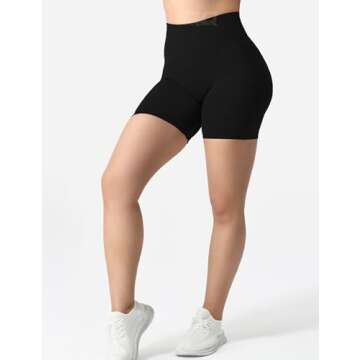 QOQ Women Scrunch Butt Workout Shorts Seamless High Waist Ruched Booty Yoga Biker Shorts Black L