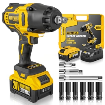 Alloyman 1/2 inch Impact Wrench Cordless, Max Torque (750 N.m)555 Ft-lbs Impact Gun 20V Brushless Mo...
