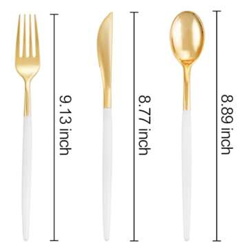 I00000 300 Pcs Gold Plastic Silverware - Elegant Disposable Cutlery Set for Any Occasion