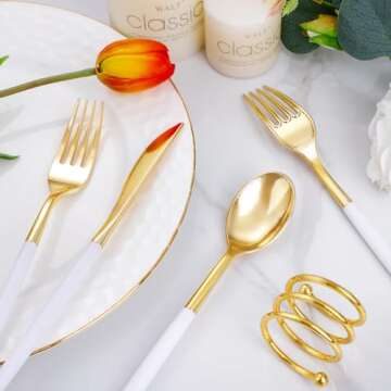 300 Pcs Gold Plastic Silverware Set for Elegant Events