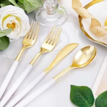 300 Pcs Gold Plastic Silverware Set for Elegant Events