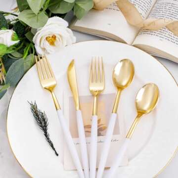 300 Pcs Gold Plastic Silverware Set for Elegant Events