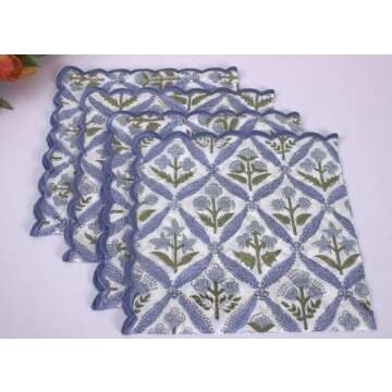 Ridhi Steel Blue Cloth Napkins 100% Pure Cotton Farmhouse Wedding Dinner Napkins for Halloween, Than...