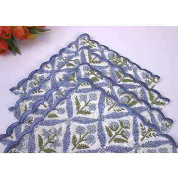 Ridhi Steel Blue Cloth Napkins 100% Pure Cotton Farmhouse Wedding Dinner Napkins for Halloween, Thanksgiving, Holiday Daily Wedding uses Napkins 4-18x18