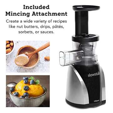 Tribest Slowstar SW-2020 Vertical Masticating Cold Press Juicer & Juice Extractor with Mincer, Silver