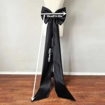 59" Long Bow for Wedding Dress Decoration Detachable Satin Bowknot White Black (Black-2 Layers Bow)