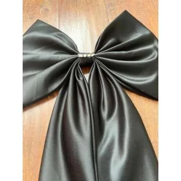59" Long Bow for Wedding Dress Decoration Detachable Satin Bowknot White Black (Black-2 Layers Bow)