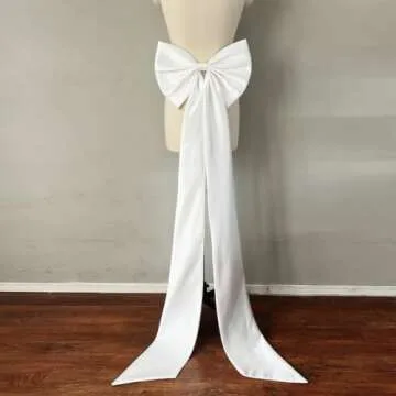 59" Long Bow for Wedding Dress Decoration Detachable Satin Bowknot White Black (Black-2 Layers Bow)
