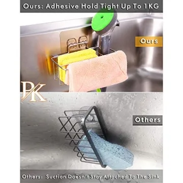 Kitchen Sponge Holder for Sink Caddy, Adhesive Sink Dish Cloth Hanger Organizer Holder 3 in 1 Soap Rag Brush Holder Dispenser Stainless Steel Rustproof Dishwashing Organization Bask Drainer Rack