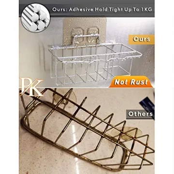 Kitchen Sponge Holder for Sink Caddy, Adhesive Sink Dish Cloth Hanger Organizer Holder 3 in 1 Soap Rag Brush Holder Dispenser Stainless Steel Rustproof Dishwashing Organization Bask Drainer Rack