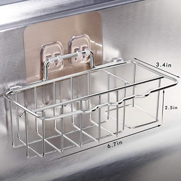 Kitchen Sponge Holder for Sink Caddy, Adhesive Sink Dish Cloth Hanger Organizer Holder 3 in 1 Soap Rag Brush Holder Dispenser Stainless Steel Rustproof Dishwashing Organization Bask Drainer Rack