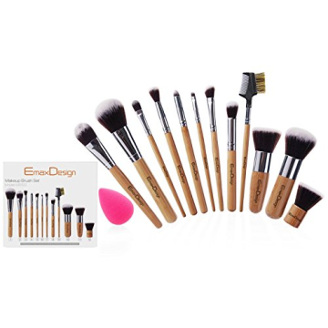 Professional 12+1 Makeup Brush Set with Bamboo Handle & Sponge